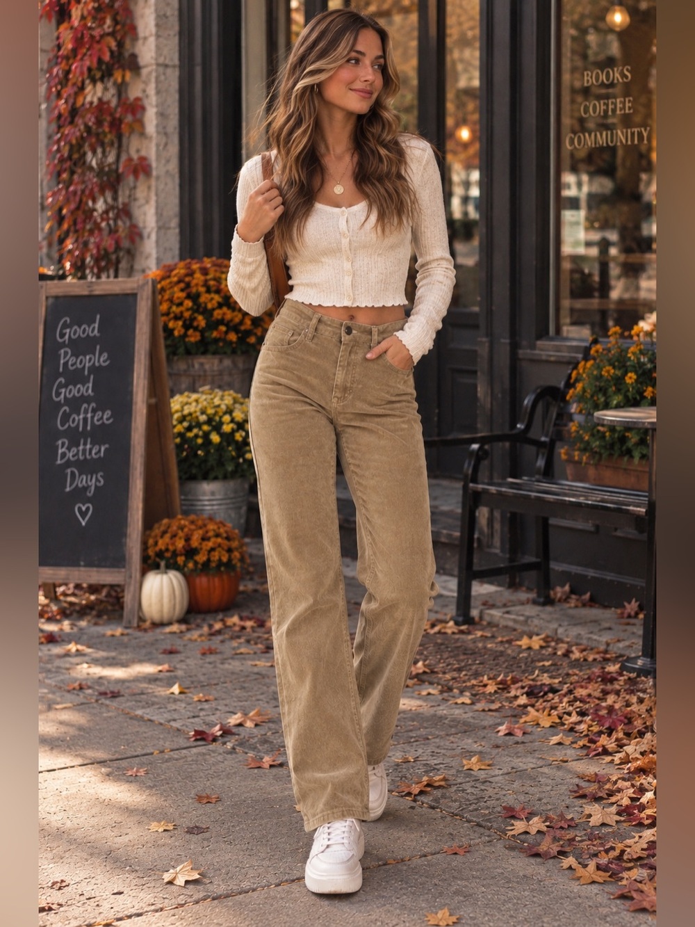New Directions Tan Corduroy Straight Leg Pants Size 6 Classic Fall Neutral